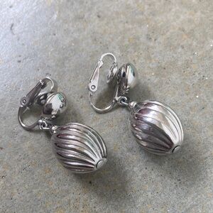 Crown trifari mid century Elegant chrome Silver Drop Earrings.  Clips. Perfect